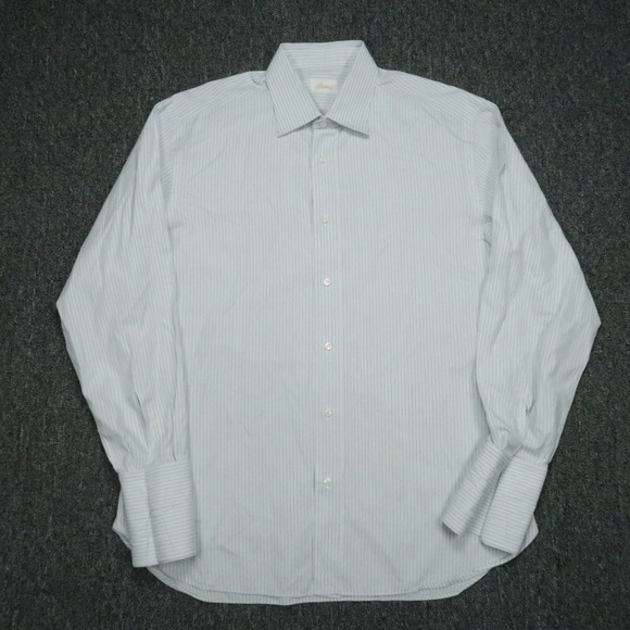 Brioni Other - Brioni Shirt Mens XL Blue White Striped 100% Cotton Button Up Dress Italy *